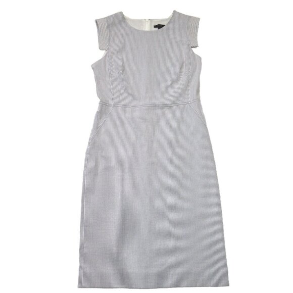 NWT J.Crew Resume Sheath in Grey White Stripe Stretch Seersucker Dress 10 $168 - Picture 1 of 3